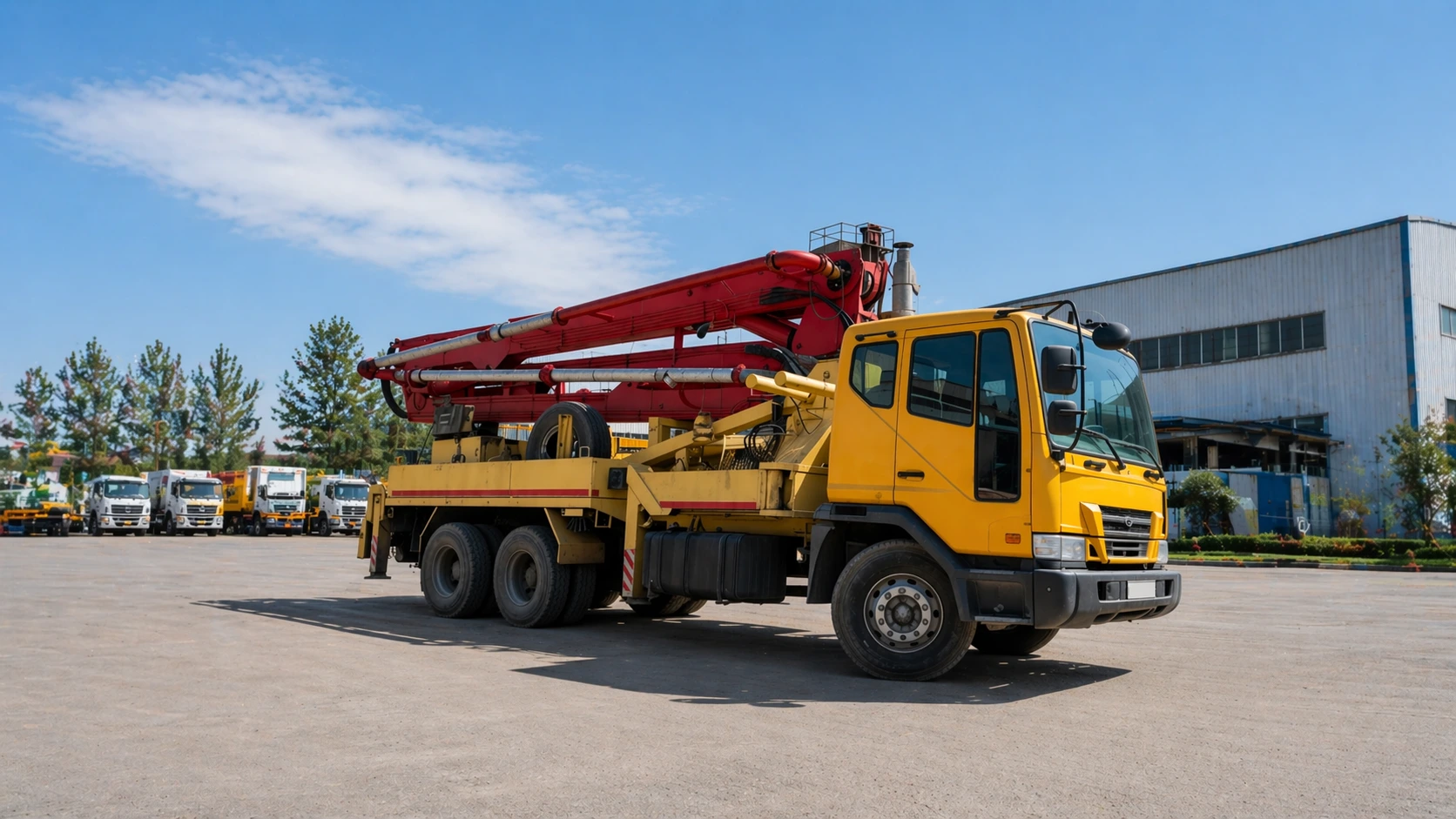 Автобетононасос 32 м Daewoo DCP32-II на строительной площадке